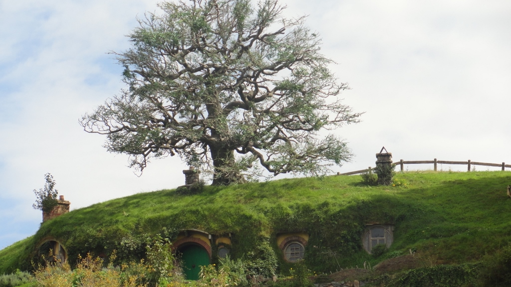 Bilbo's house. The tree is not real, with the leaves all woven on the branches by hand