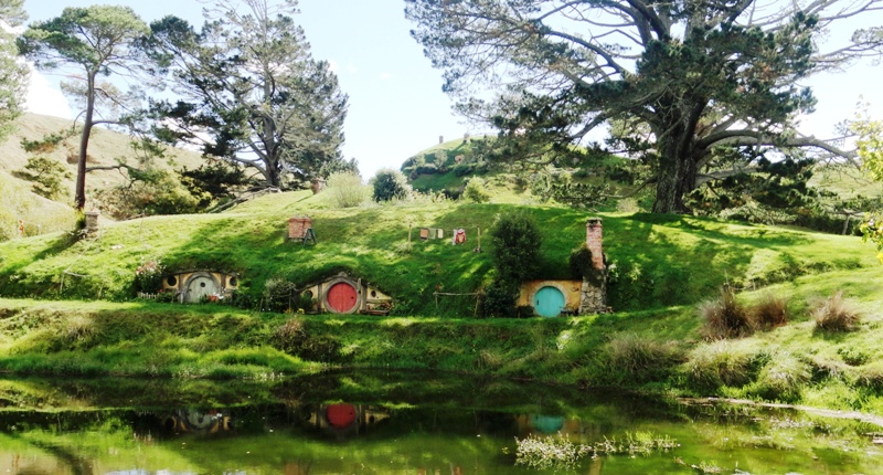The Hobbiton Movie set, located on farmland in rural New Zealand (North Island)